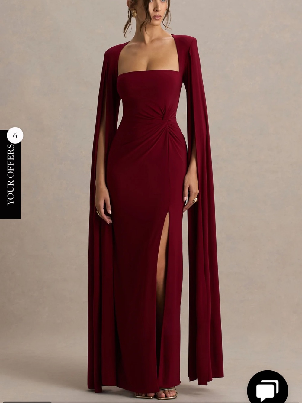 CLARETTA
Berry Square Neck Twisted Maxi Dress With Cape Sleeves